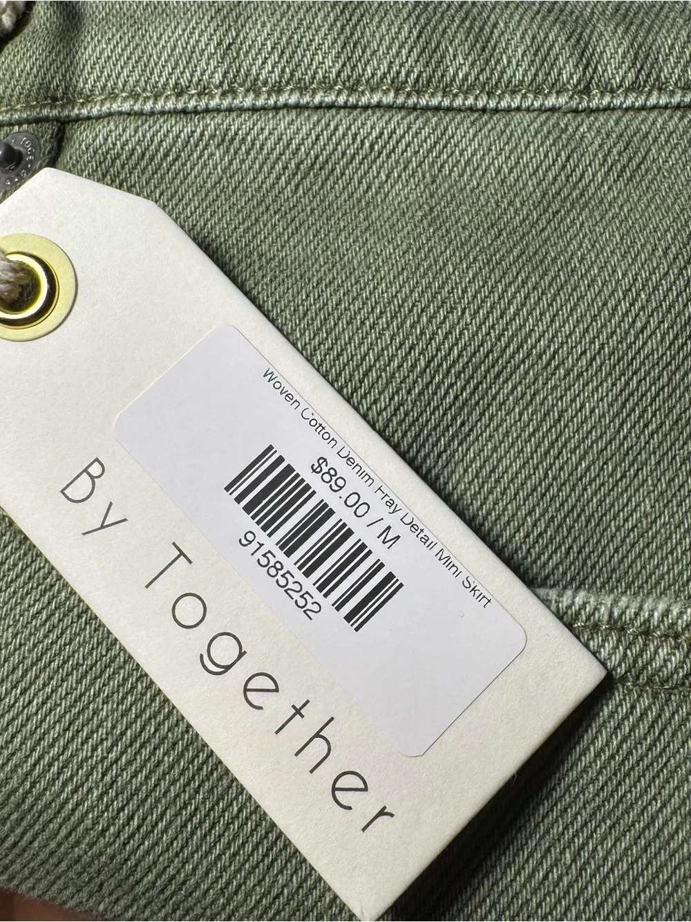 NWT By Together olive green denim mini skirt with frayed hem🫧